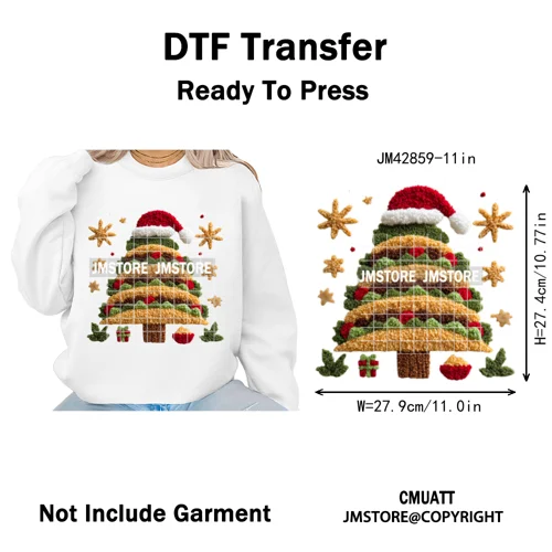 Faux Yarn Christmas Tree Cake Knitting Holiday Xmas Festive Iron on DTF Washable Transfers Stickers Ready to Press for T-shirts