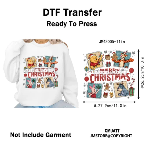 Funny Cartoon Mouse Friends Merry Christmas Movie Character Xmas Season Iron on DTF Transfer Stickers Ready to Press for Hoodies