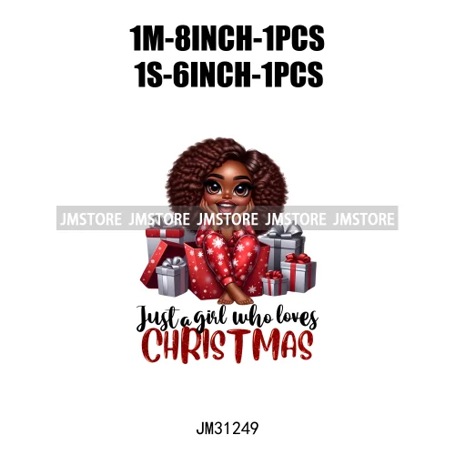 Just a Girl Who Loves Christmas Afro Woman Not Like Us Hip Pop Santa Iron On DTF Transfers Stickers Ready To Press For Hoodies