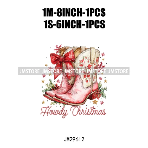 Merry And Bright Howdy Christmas Floral Santa Coquette Bow Tree Book Love Iron On DTF Heat Press Transfer Stickers For Clothes