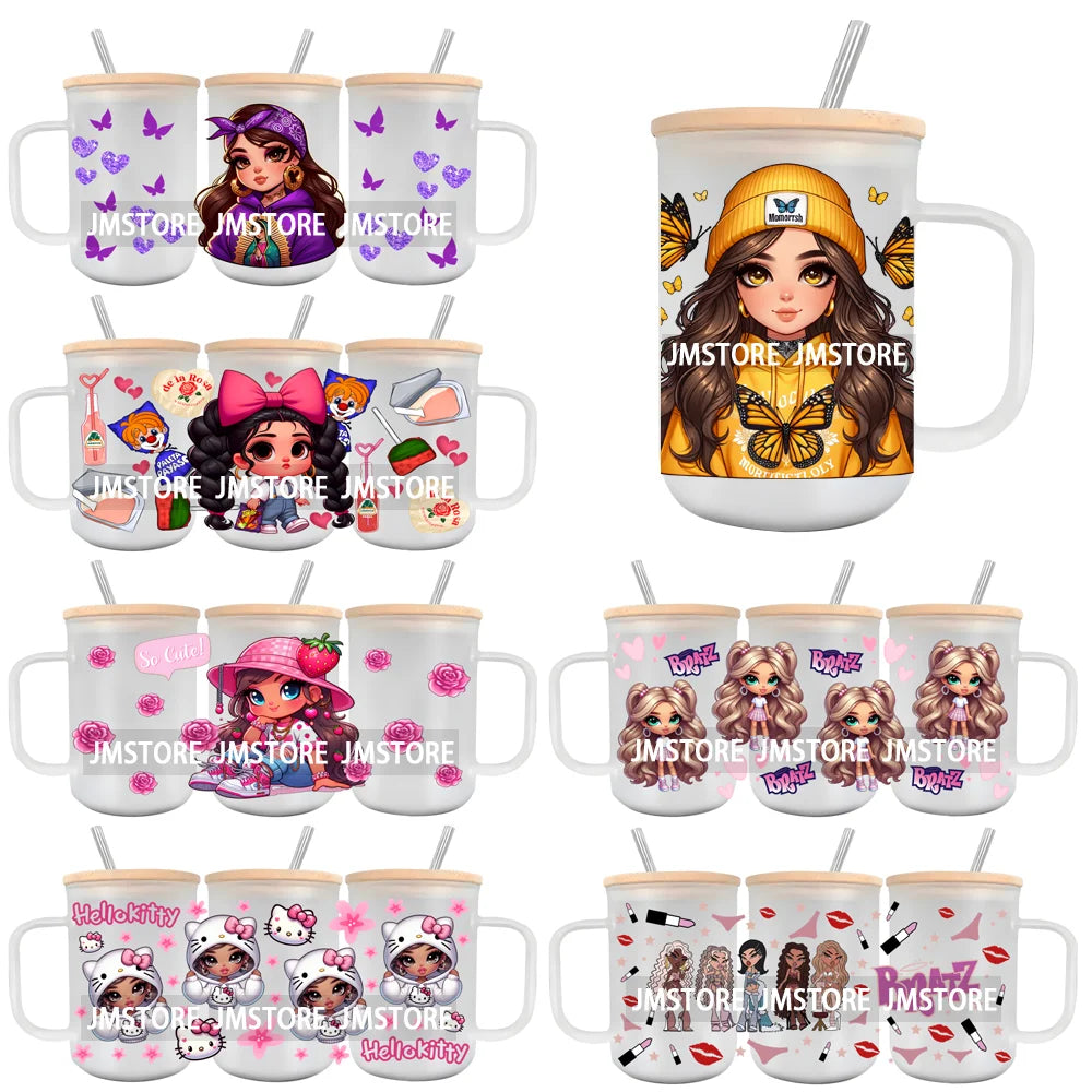 Mexican Woman Wraps UV DTF Sticker For 15OZ Mugs Libbey Glass Cup Can Transfer Stickers Custom DIY Logo Chicana Girl Betterfly