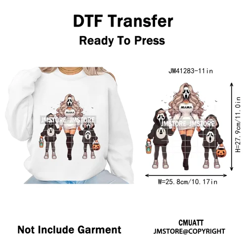 Spooky Halloween Scary Ghost Pumpkin Mama Kids Family Love Iron on Washable DTF Transfers Stickers Ready to Press for Textile