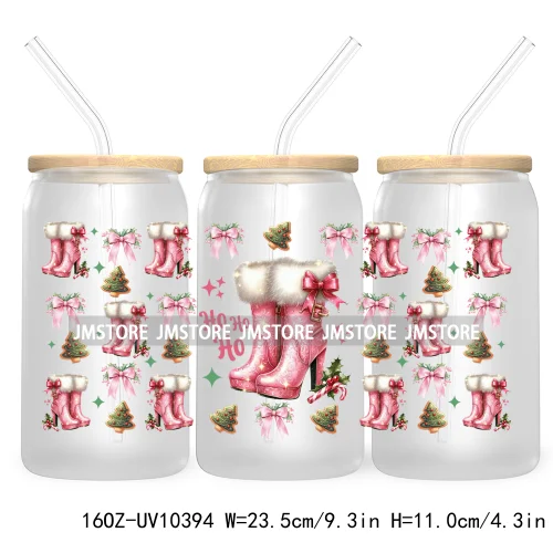 Just A Girl Who Loves Christmas UV DTF Sticker For 16OZ Libbey Glass Cup Can Wrap Transfer Stickers Custom Label Gingerbread Bow