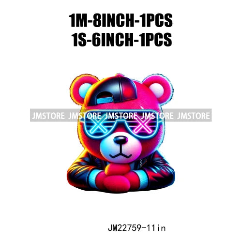 Cool Neon Colorful Hip Hop Streetwear Urban Teddy Bear Iron On DTF Transfers Stickers Ready To Press For Clothing Bags