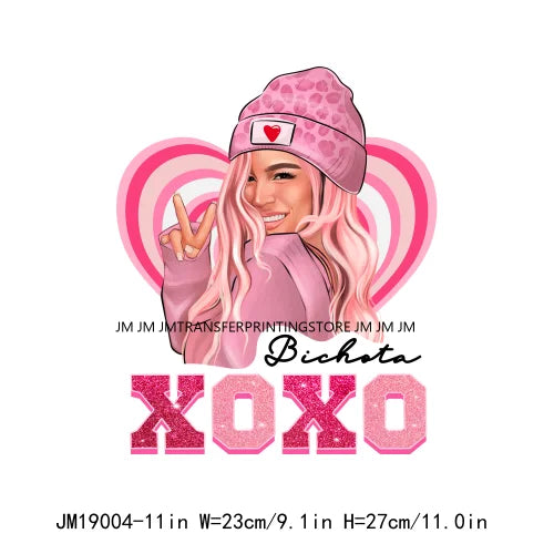 Fashion Pink Beautiful Girls Bichota XOXO Cupid Vibes Happy Valentines Day DTF Heat Transfer Stickers Ready To Press For Clothes