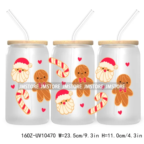 Spanish Latina Mexixan Culture Christmas Pan Dulce UV DTF Cup Wraps Transfer Sticker For 16OZ Libbey Glass Can Gingerbread Santa