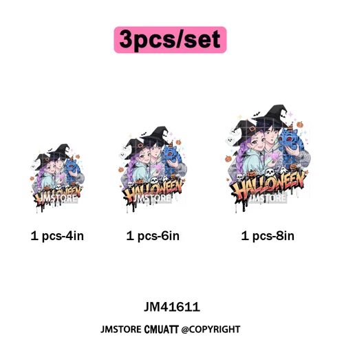 Happy Hunting Halloween Kpop Pumpkin Witch Boys Girl Dinner Iron on DTF Washable Transfers Stickers Ready to Press for T-shirts