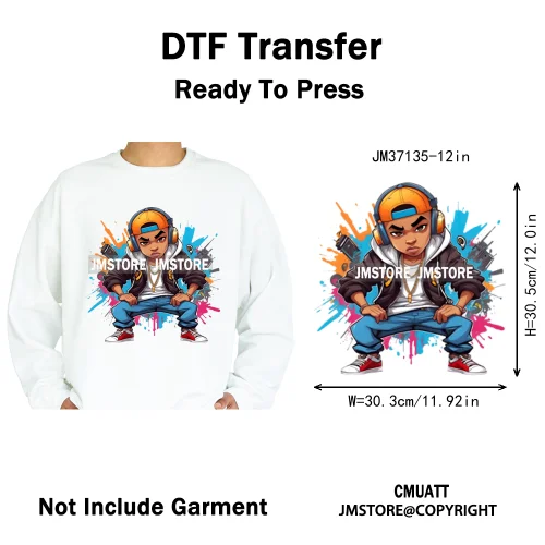 12in Cartoon Graffiti Streetwear Tiger Bunny Animal King Hip Hop Poster Iron on DTF Transfer Stickers Ready to Press for Hoodies