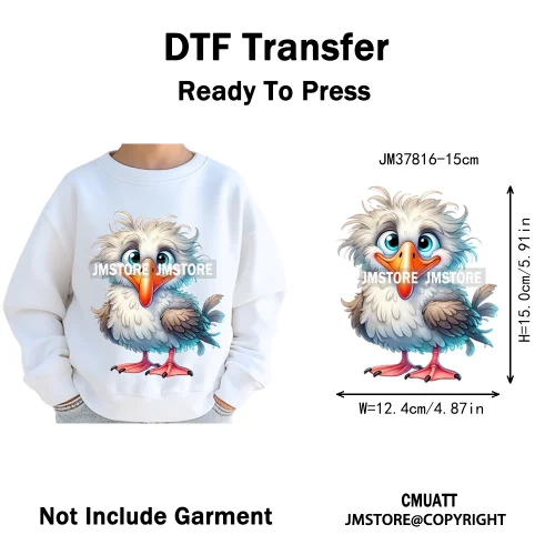 15cm 5.9in Kids Funny Hairy Cartoon Birds Animal Washable Iron on DTF Transfers Stickers Printing Ready to Press for Clothing