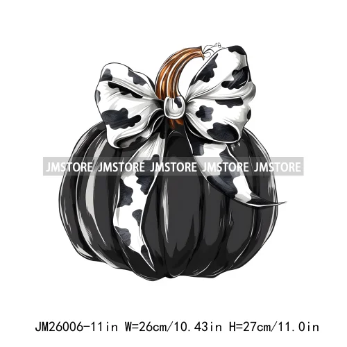 Colorful Gothic Girly Halloween Black Pumpkin Coquette Bow Decasl DTF Iron On Transfers Stickers Ready To Press For T-shirt Bags