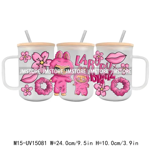 Cartoon Mirror Coquette 15OZ Glass Mug UV DTF Cup Wrap Ready To Apply Waterproof High Quality Custom Prints For Mugs Cup Tumbler