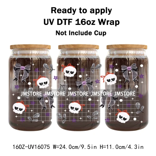 Cute Halloween Ghost Black Cat UV DTF Wraps Transfer Sticker Selfadhesive Waterproof Prints For 16OZ Libbey Glass Can Tumbler