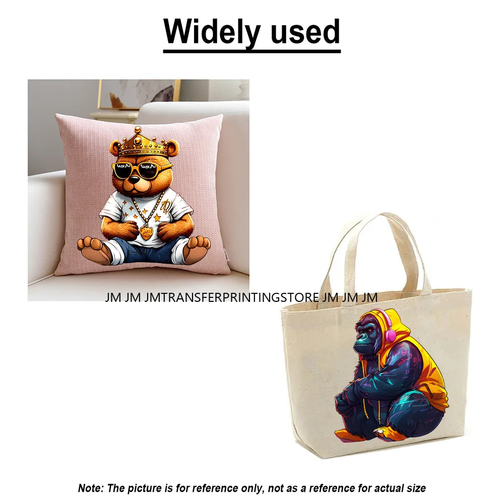 12in Cartoon Graffiti Streetwear Tiger Bunny Animal King Hip Hop Poster Iron on DTF Transfer Stickers Ready to Press for Hoodies