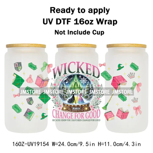 Coquette Green Pink Wicked Witch 16OZ UV DTF Cup Wraps Ready To Apply Waterproof Transfer Stickers For Libbey Glass Can Tumbler