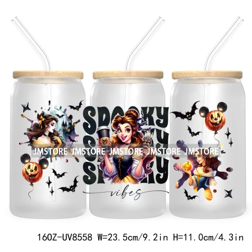 Spooky Vibes Halloween Princess 16OZ UV DTF Cup Wrap Transfer Stickers Custom Label Durable Waterproof Logo For Libbey Glass Can