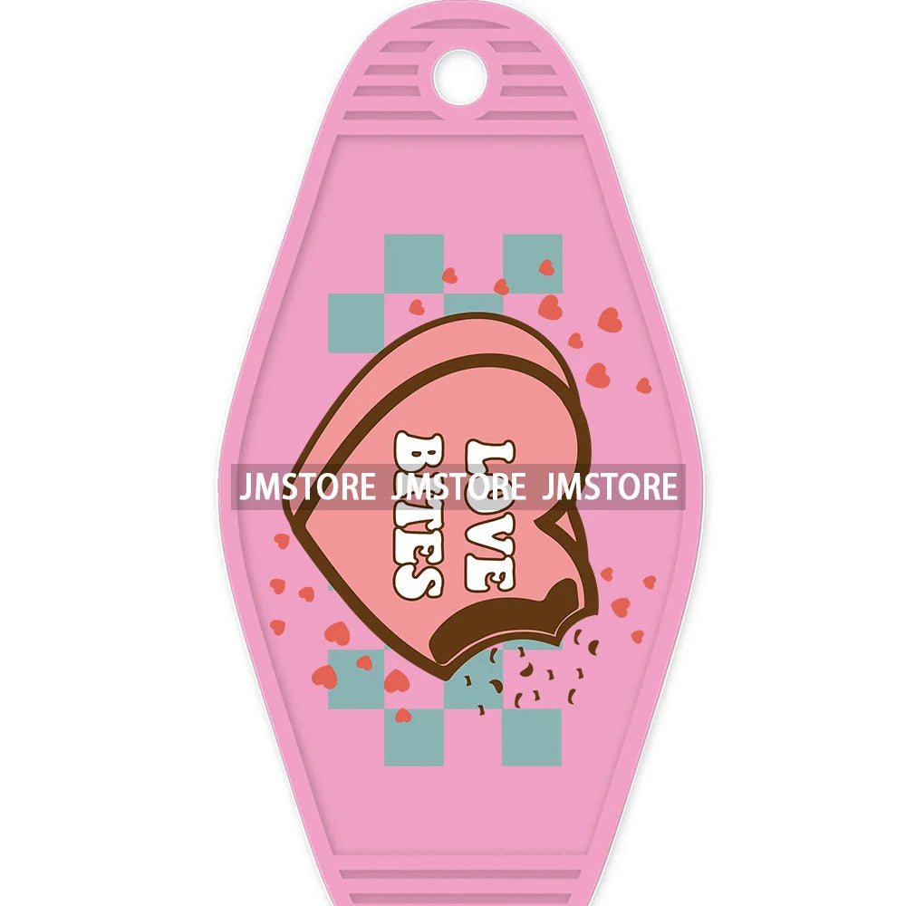 Pink Cowgirl Valentine's Day Candy Hearts High Quality WaterProof UV DTF Sticker For Motel Hotel Keychain Leopard Love Vibes