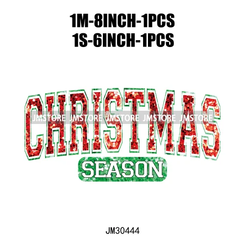 Faux Glitter Merry Christmas Season Merry And Bright Santa Baby Decals Iron On DTF Transfers Stickers Ready To Press For T-shirt