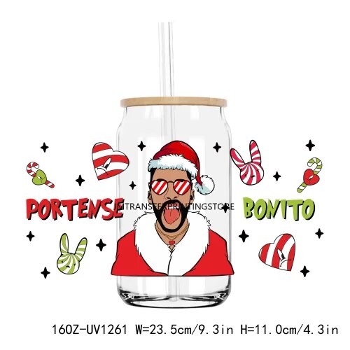 Bad Bunny Christmas 16OZ UV DTF Cup Wrap Transfers Stickers Custom Labels DIY Durable Waterproof Logo For Libbey Glass Can