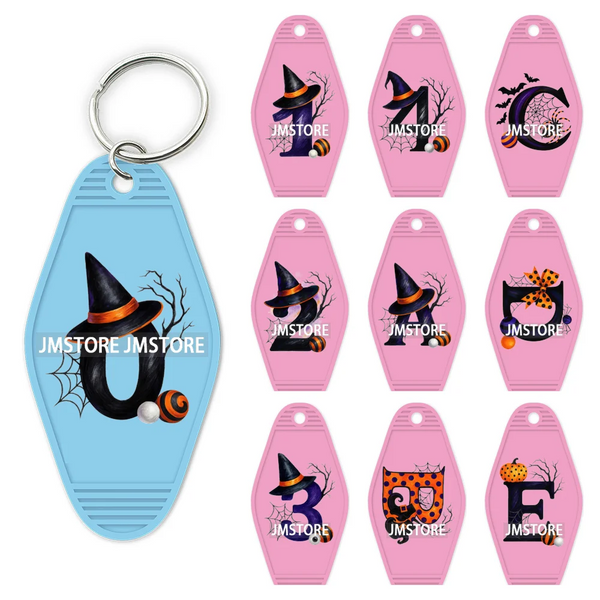 Halloween Pumpkin Alphabet Letters UV DTF Motel Keychain Decal Ready To Ship Durable Transfer Stickers Prints For Hotel Keychain