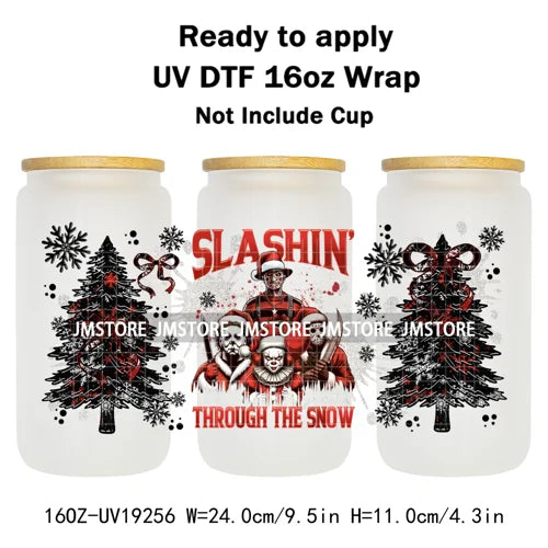 Horror Xmas Ghouls Characters NBC 16OZ UV DTF Cup Wraps Ready To Apply Durable Transfer Stickers For Libbey Glass Can Christmas
