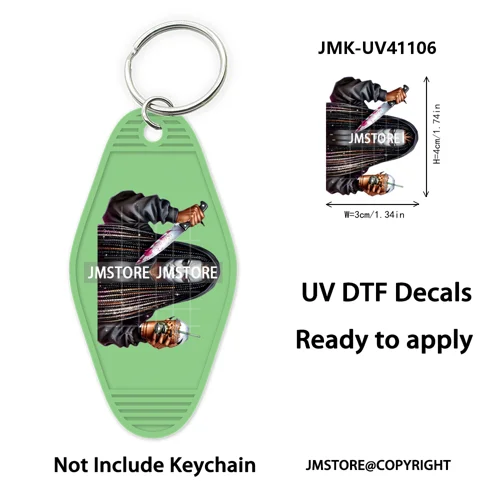 Black Horror Mama Skull Skeleton Ghosts UV DTF Motel Keychain Wraps Ready To Apply Waterproof High Quality Hotel Keychain Decals