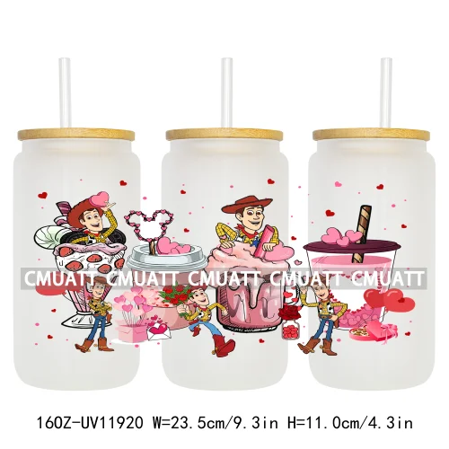 Cartoon Pink Sweet Happy Valentine‘s Day Kids Love Characters UV DTF Stickers Cup Wraps Logos For 16OZ Libbey Glass Can