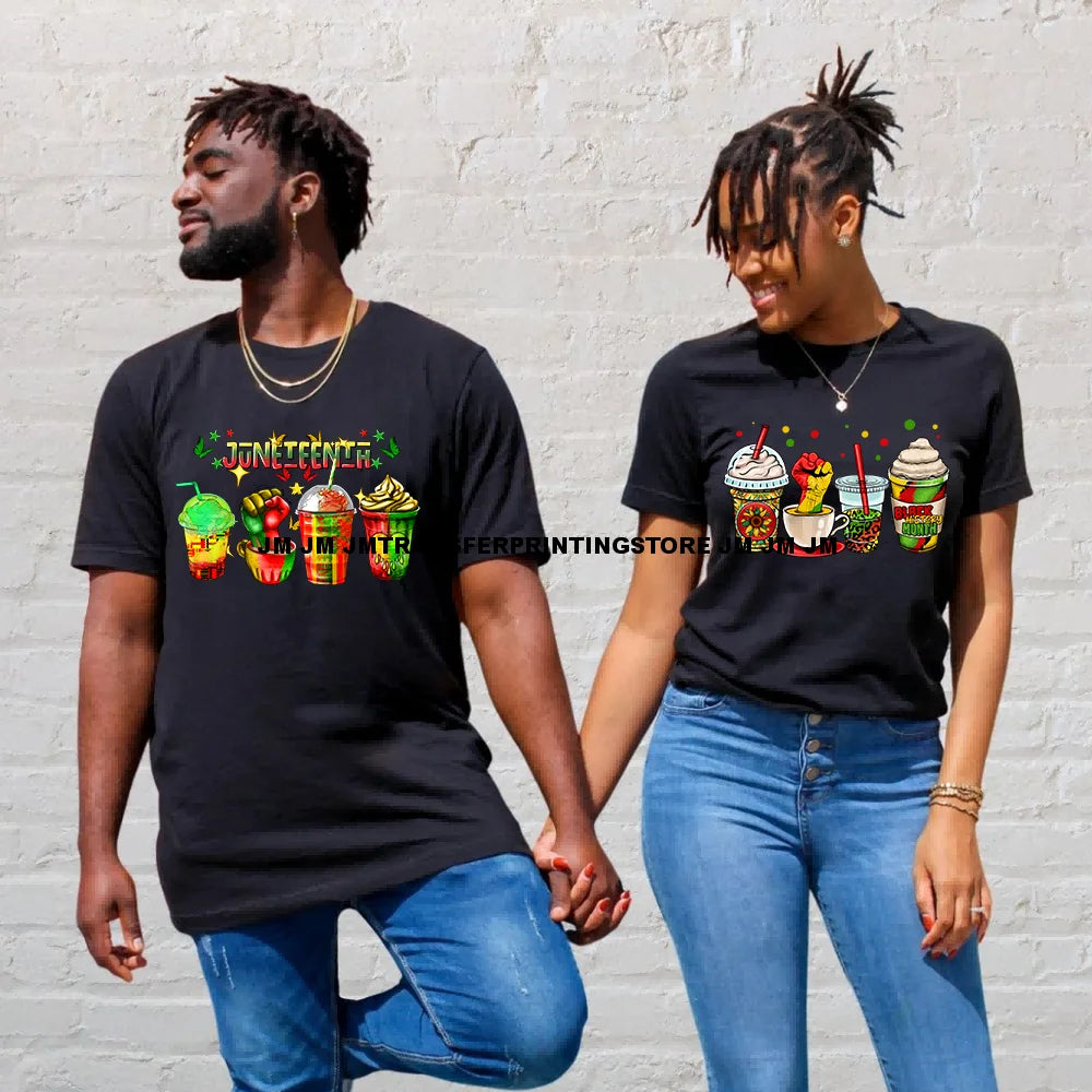 Big Black History Energy Proud Afro Woman Juneteenth Fist Breaking Chains Iron On DTF Heat Press Transfers Stickers For T-shirts