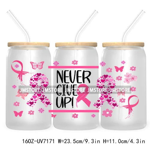 Peace Love Cure Breast Cancer Awareness Pink 16OZ UV DTF Cup Wrap Transfer Stickers For Libbey Glass Can Cups Tumbler October