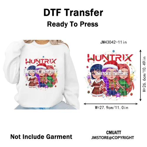 Kpop Hunters Merry Christmas Tiger Anime Lover Holiday Gift Iron on DTF Heat Transfers Stickers Ready to Press for Sweatshirts