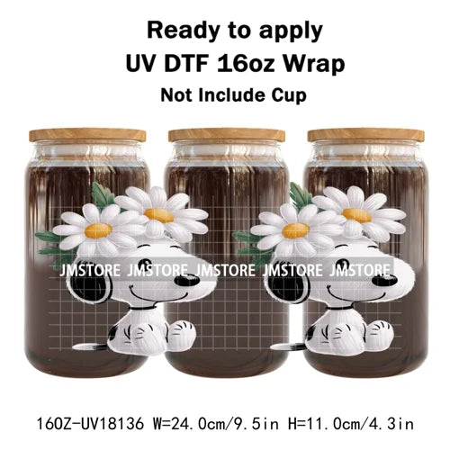 Faux Embroidery Floral Cartoon Characters UV DTF Stickers Ready To Apply Cup Wraps Waterproof For 16OZ Libbey Glass Can Tumbler