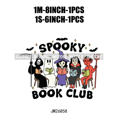 Custom Trick Or Read Ghost Witches Spooky Book Club Decals Bookish Girly Halloween DTF Iron On Transfers Stickers For T-shirts