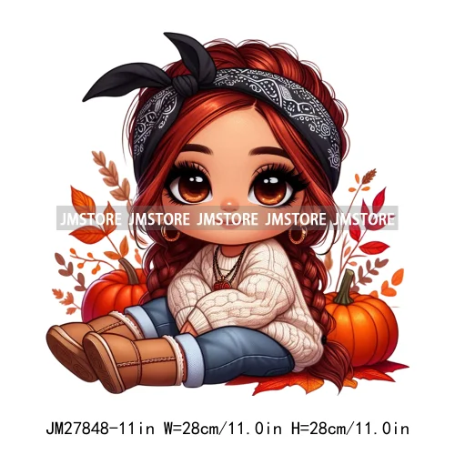 Autumn Latina Baby Fall Season Pumpkin Leaves Mexican Hispanic Princess DTF Iron On Transfer Stickers Ready To Press For Clothes