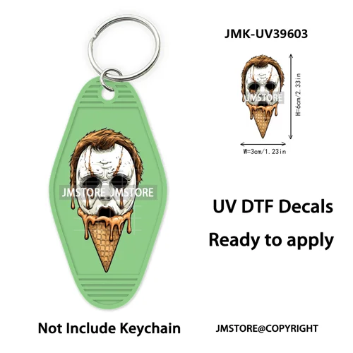 Horror Characters Halloween Ice cream UV DTF Motel Keychain Wraps Ready To Apply Waterproof High Quality Hotel Keychain Decals