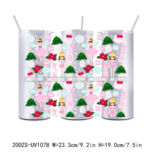 Girly Holiday Christmas Trees 20OZ Tumbler Wraps Ready To Ship UV DTF Transfer Stickers Waterproof Prints For Skinny Tumbler