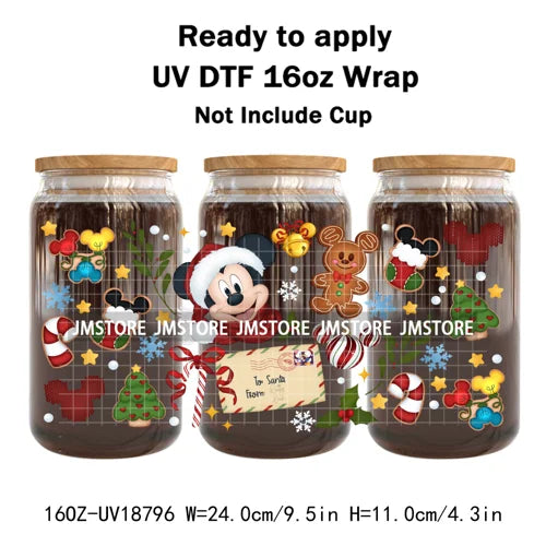Cartoon Christmas Gingerbread Cookie 16OZ UV DTF Cup Wraps Ready To Apply Waterproof Transfer Stickers For Libbey Glass Can Mugs