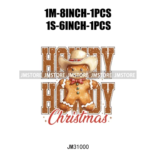 Funny Howdy Christmas Western Cowboy Highland Cow Gingerbread Boots Iron On DTF Transfers Stickers Ready To Press For T-shirts