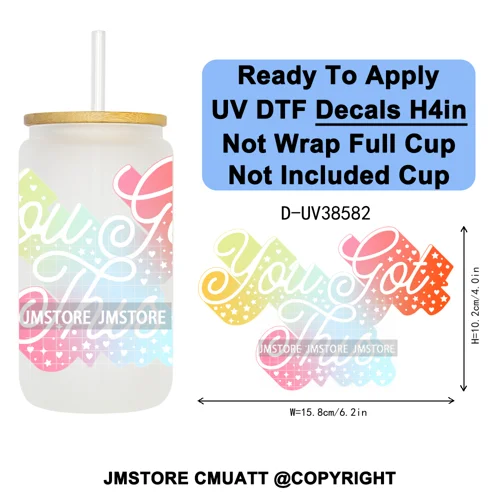 Bookish Positive Quotes Self Care UV DTF Transfer Stickers Decals Ready To Apply Waterproof For 16OZ Libbey Glass Can Tumbler