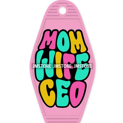 Wife Mom CEO Funny Quotes High Quality WaterProof UV DTF Sticker For Motel Hotel Keychain Small Business Mama