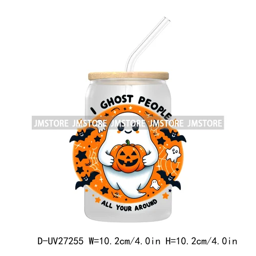 Trick Or Treat Pumpkin Coquette Bow Girly Ghost Halloween UV DTF Transfer Stickers Decals For Libbey Cold Cups Mug Tumbler Label