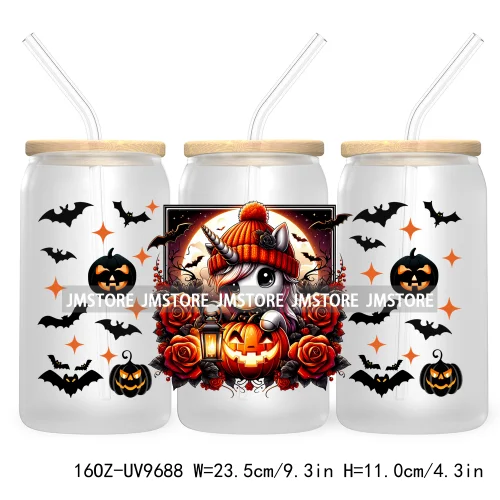 Halloween Spooky Bat Cartoon Character 16OZ UV DTF Cup Wrap Transfer Stickers Custom Labels Waterproof Logo For Libbey Glass Can