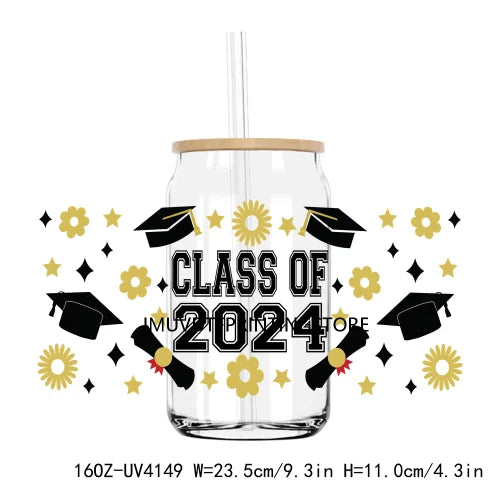 Senior Class Of 2024 UV DTF Sticker For 16OZ Libbey Glass Cup Can High School Graduation Wrap Transfer Sticker Custom DIY Logo