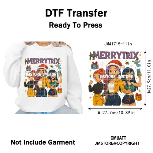 Holly Stars Gifts Happy Kpop Christmas Vibes Winter Holiday Iron on DTF Washable Transfers Stickers Ready to Press for Hoodies