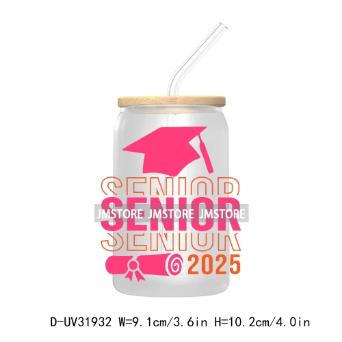 Senior 2025 College Grad UV Sticker Decals For Libbey Cold Cups Mugs Tumbler Transfer Stickers Waterproof Labels Graduation Cap