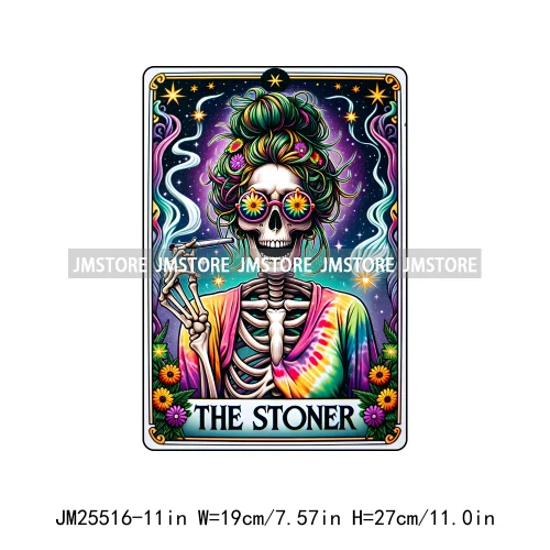 New Drama Queen Teacher Reader Smoker Flower Skull Humor Gothic Tarot Card DTF Iron On Heat Press Transfer Stickers For Clothing