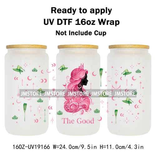 Coquette Green Pink Wicked Witch 16OZ UV DTF Cup Wraps Ready To Apply Waterproof Transfer Stickers For Libbey Glass Can Tumbler