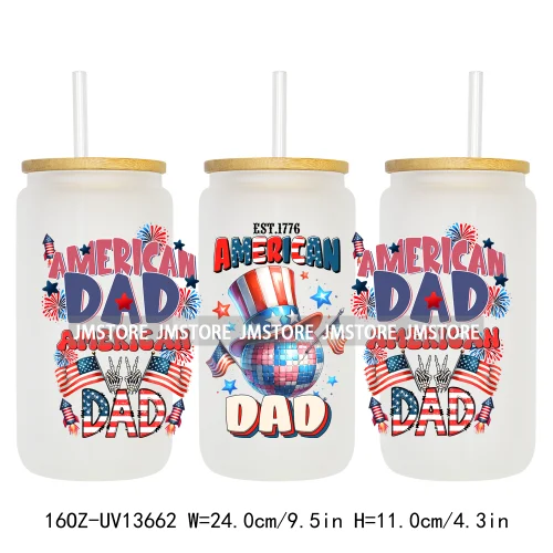 4th Of July American Dad Father's Day 16OZ UV DTF Cup Wraps Ready To Apply Waterproof Transfer Stickers For Libbey Glass Can Mug