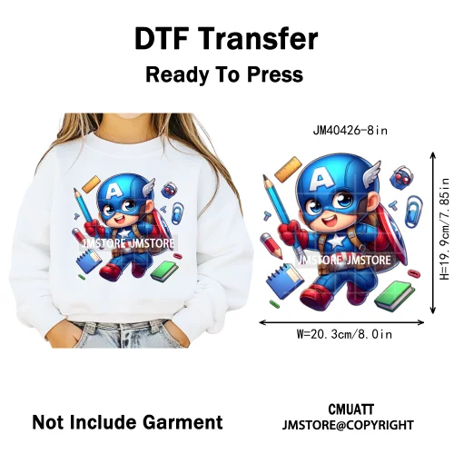 Cartoon Character Back To School Book Teacher School Friends Iron on DTF Washable Transfers Stickers Ready to Press for Textile