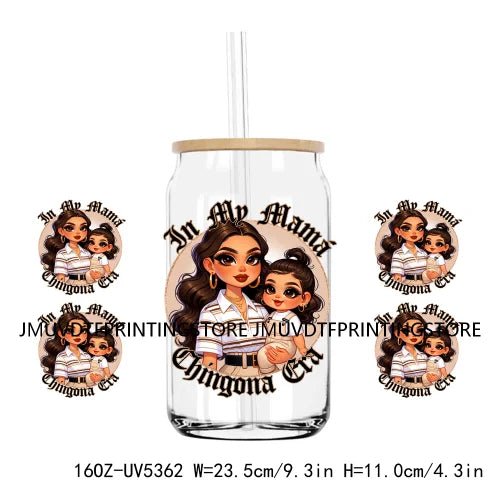 Mother's Day Daughter Son Latina Mexican Mama 16OZ UV DTF Cup Wrap Transfer Sticker Custom Waterproof Logo For Libbey Glass Can