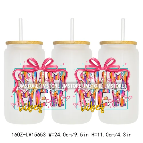 Coquette Bow Florida Softgirl Summer Trip  UV DTF Wraps Transfer Sticker Custom High Quality For 16OZ Libbey Glass Can Tumbler