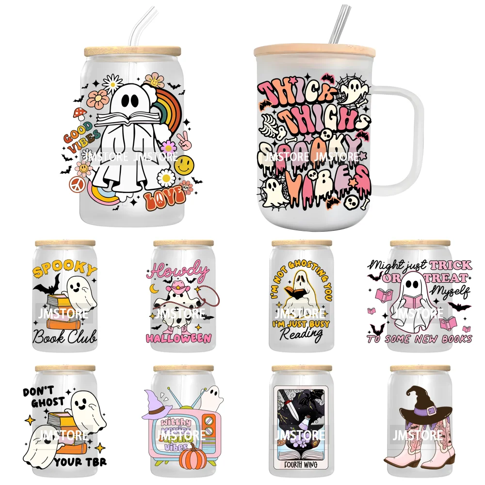 Spooky Ghost Boo Halloween Tis The Season UV DTF Transfer Stickers Decals For Libbey Cold Cup Mugs Tumbler Waterproof Book Ghoul